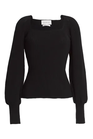 Camila Ribbed Square Neck Sweater | Black