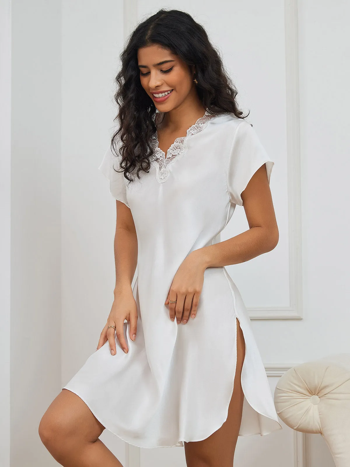 Caspienne - Mulberry Side Split Sexy Woman's Nightgown