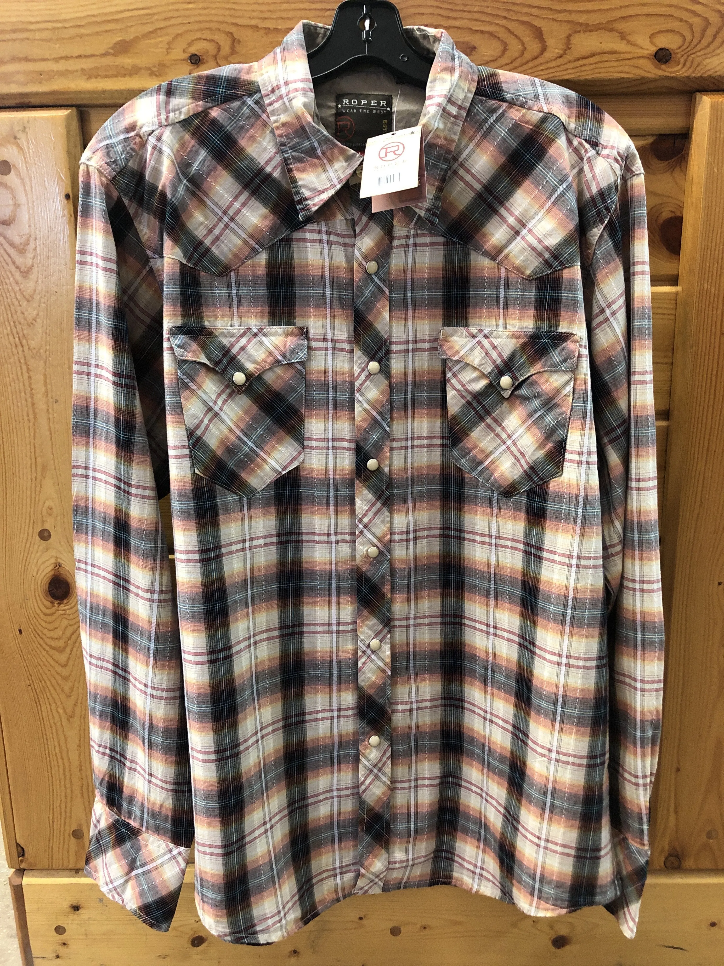 CL03-011-0062-4023-XL-Org/Tan Shirt Roper L/S Rope Plaid Snaps