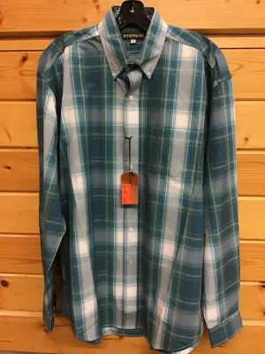 CL11-001-0579-5003-L-Teal Mens Stetson L/S Button Plaid