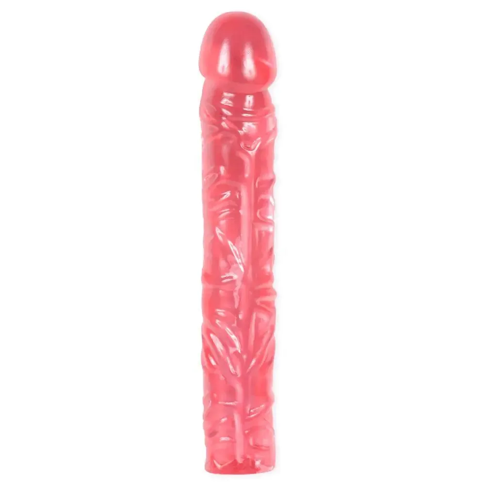 Classic 10-inch Large Pink Textured Realistic Jelly Penis Dildo