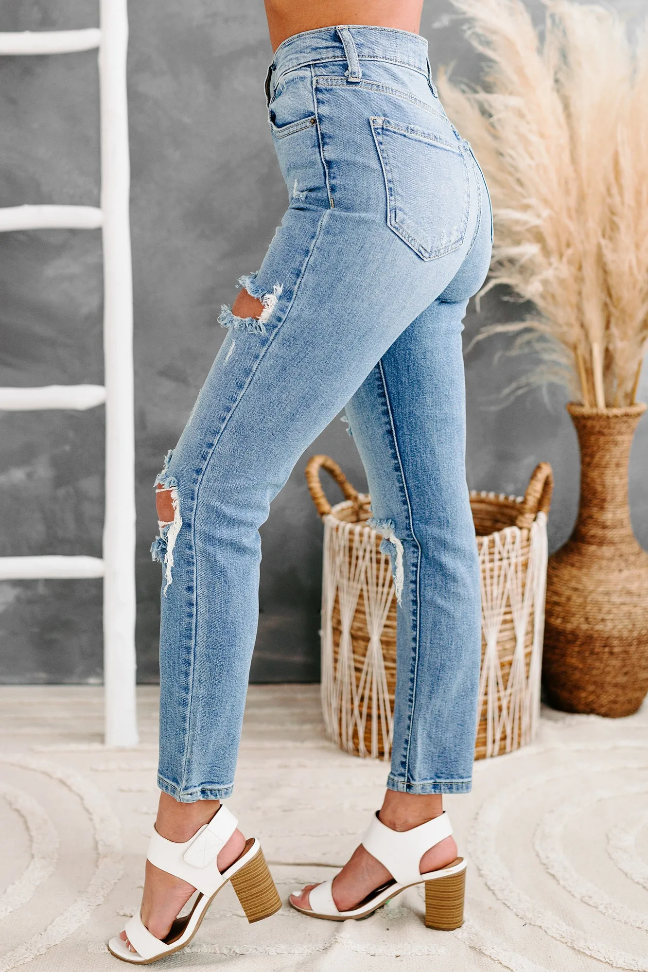 Cleobella Sneak Peek High Rise Distressed Skinny Jeans (Medium Light)