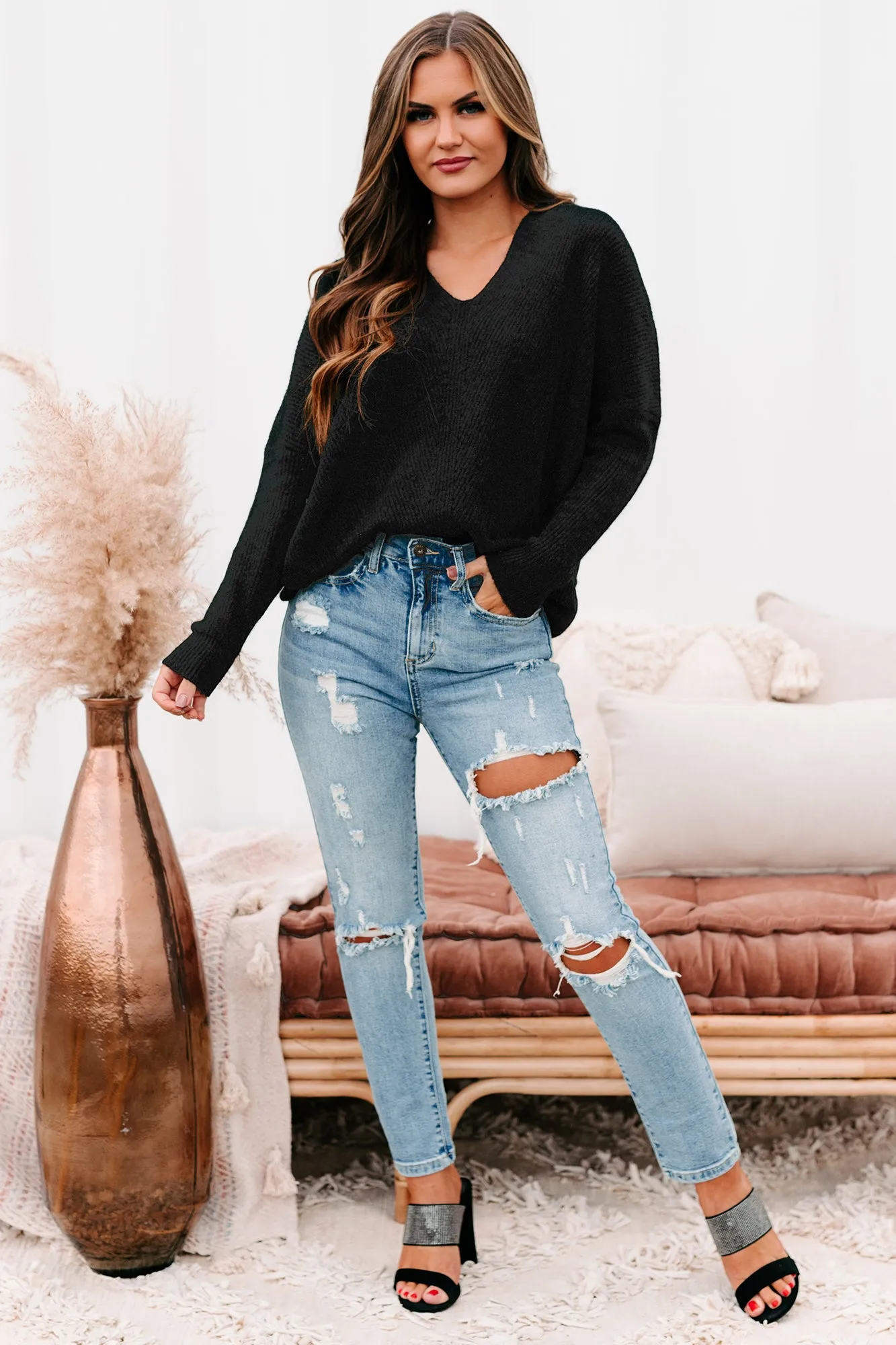 Cleobella Sneak Peek High Rise Distressed Skinny Jeans (Medium Light)