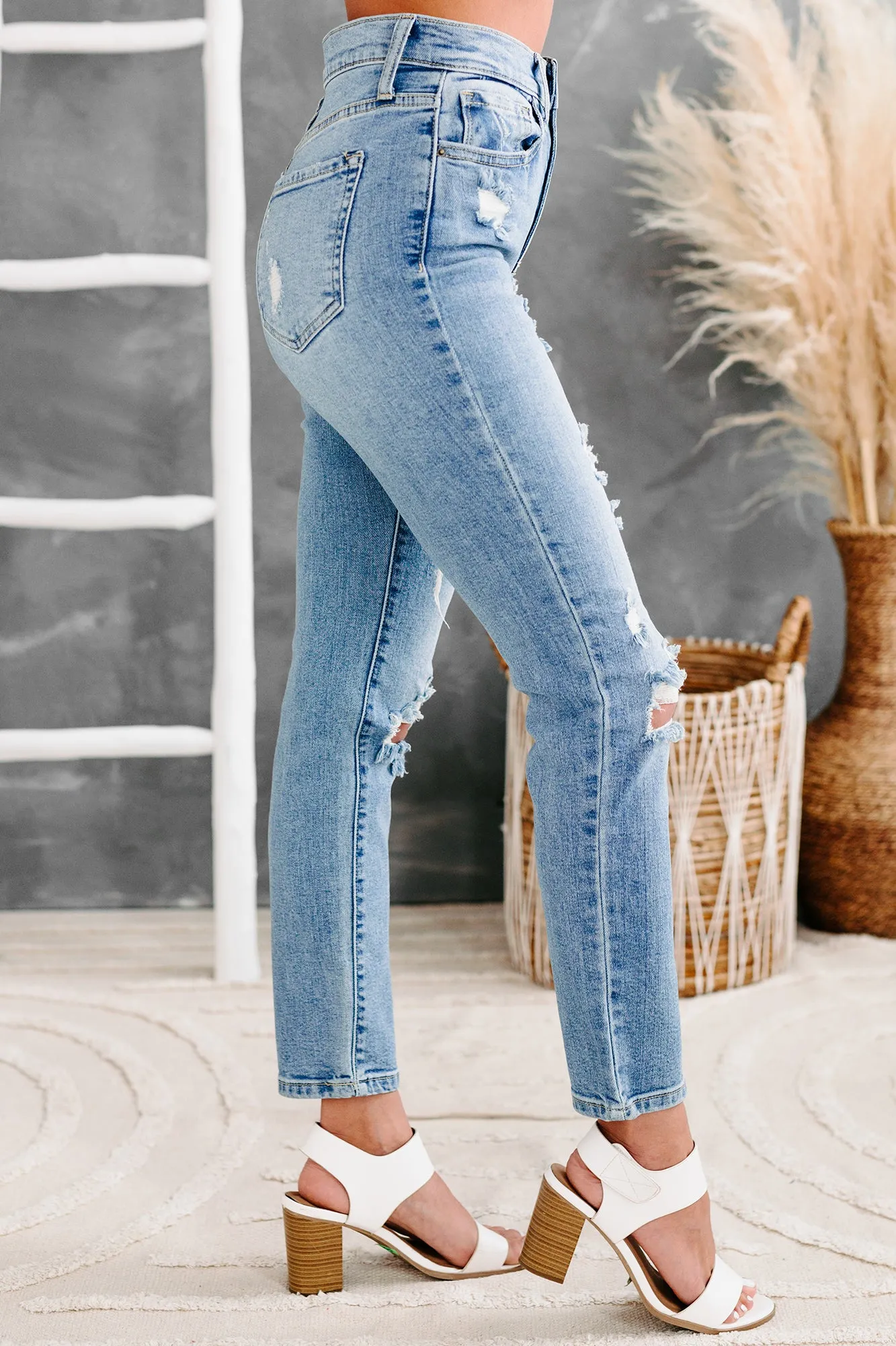 Cleobella Sneak Peek High Rise Distressed Skinny Jeans (Medium Light)