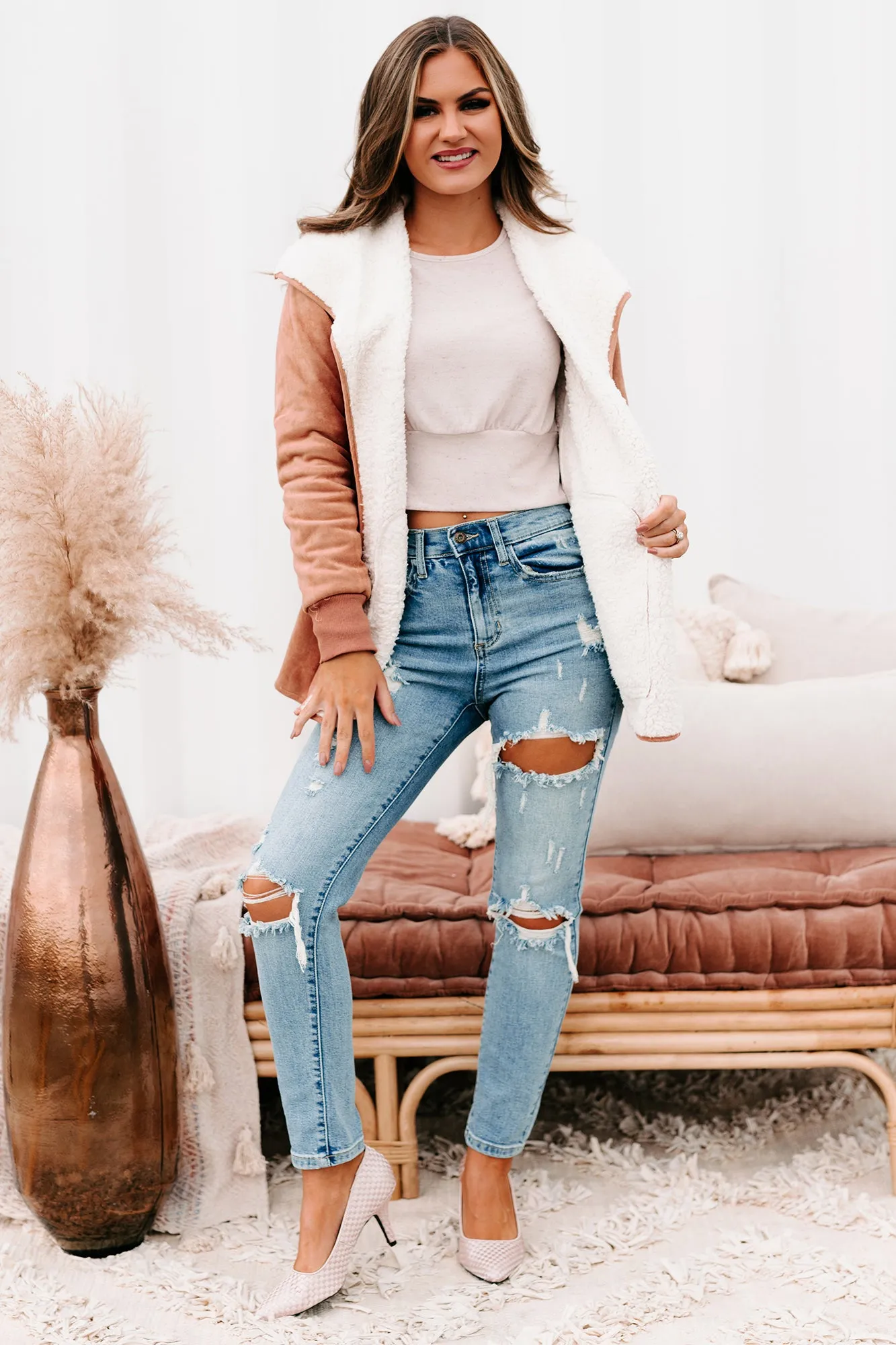 Cleobella Sneak Peek High Rise Distressed Skinny Jeans (Medium Light)