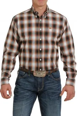 CLMTW1105291 Mens L/S  Button Plaid Brn/Blk