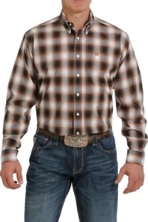 CLMTW1105291 Mens L/S  Button Plaid Brn/Blk