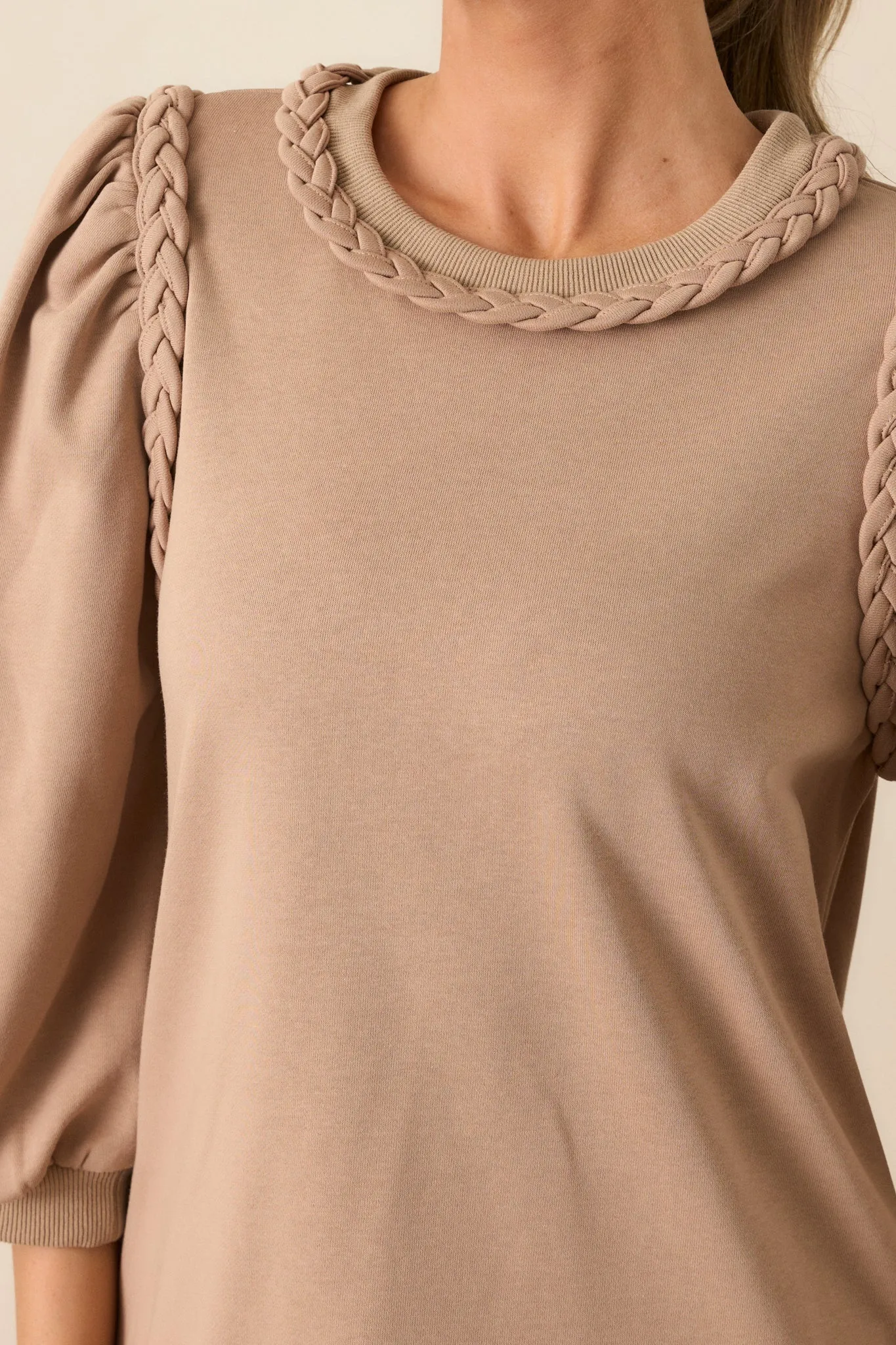 Cocoa Haze Cotton Tan Long Sleeve Mini Dress