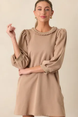 Cocoa Haze Cotton Tan Long Sleeve Mini Dress