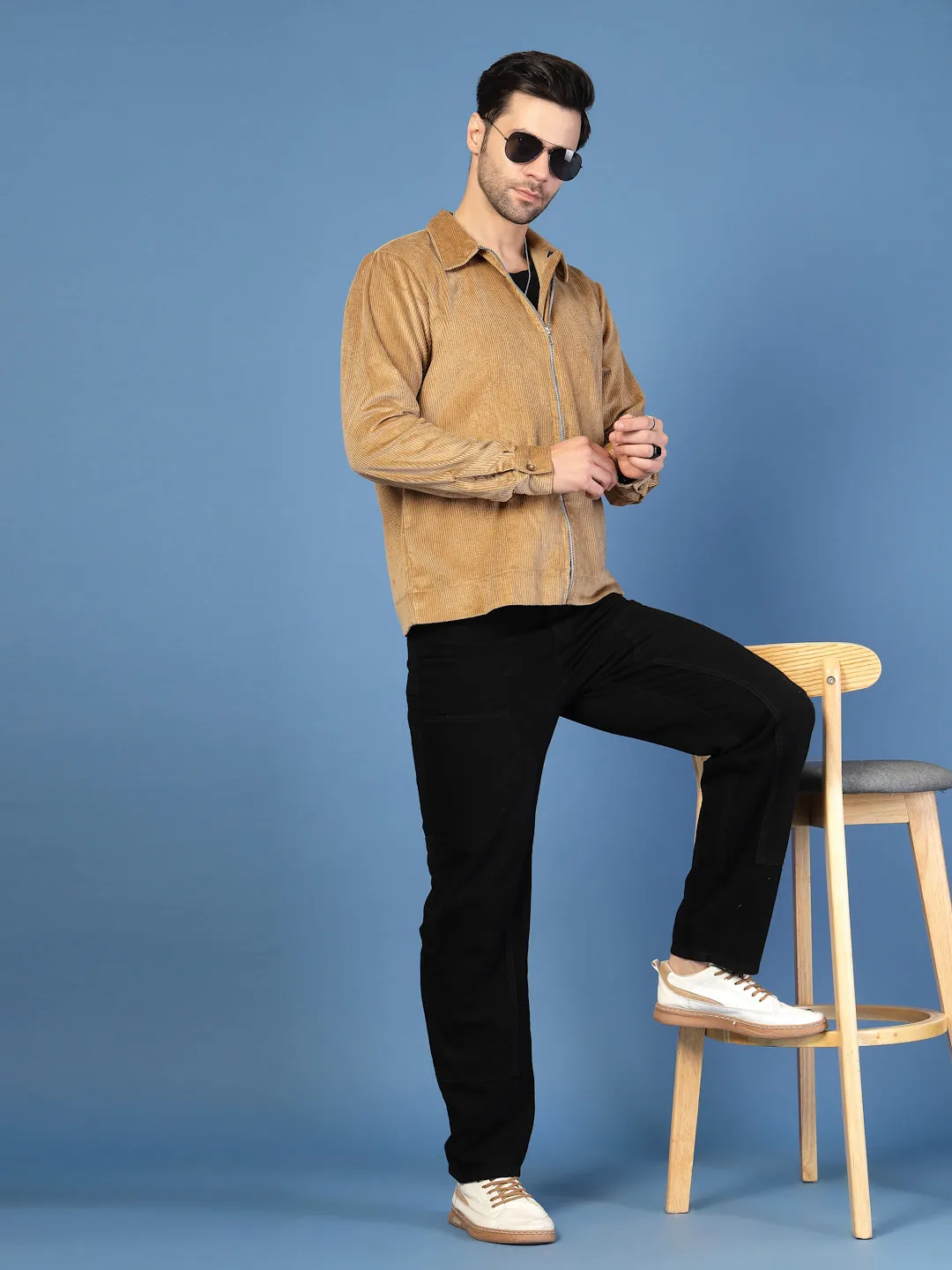 Corduroy Textured Zipper Jacket