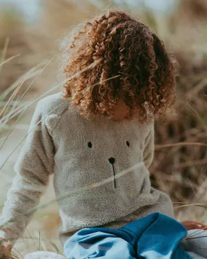 Cream Bear Face Print Textured Sweatshirt