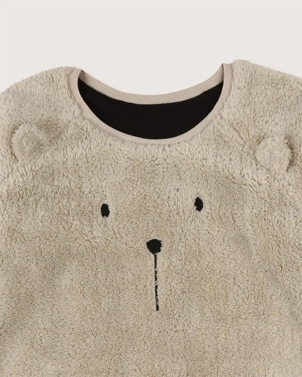 Cream Bear Face Print Textured Sweatshirt