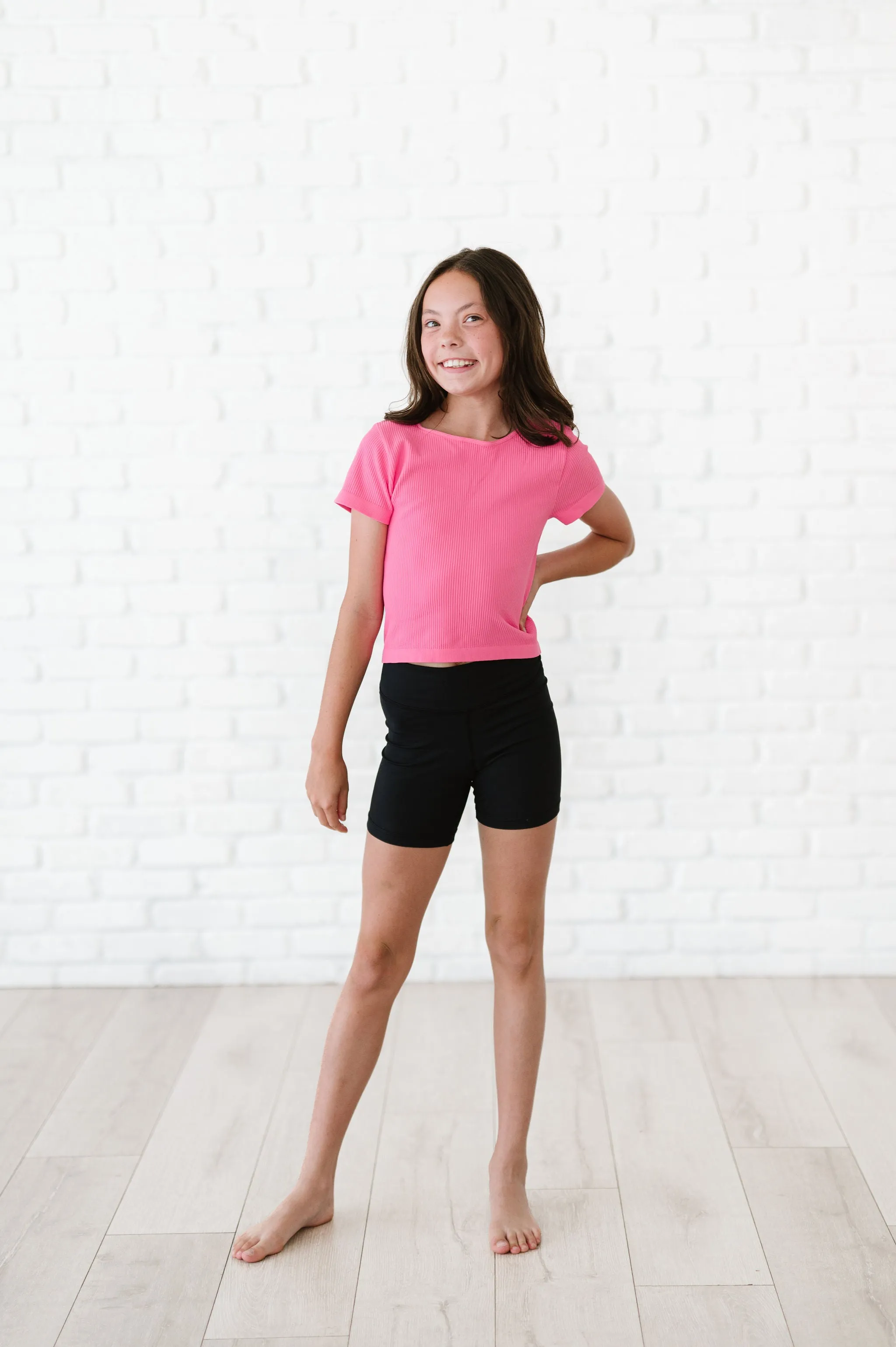 Cropped Ribbed Baby Tee - Barbie Pink