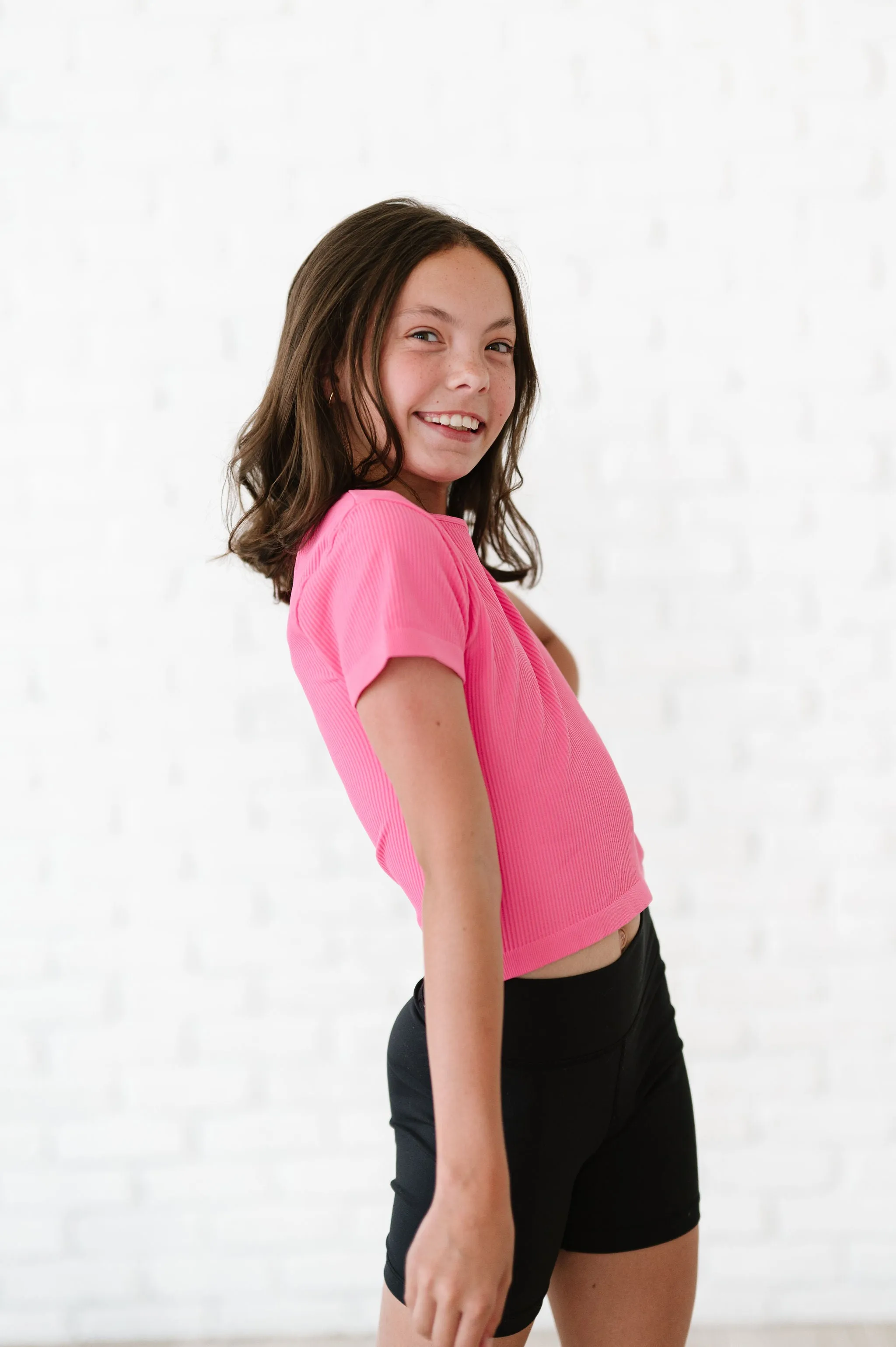 Cropped Ribbed Baby Tee - Barbie Pink