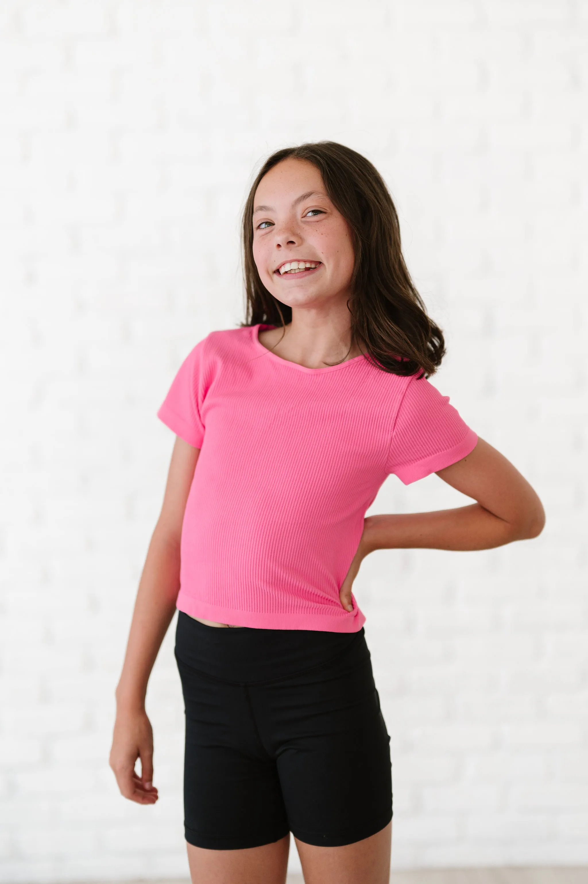 Cropped Ribbed Baby Tee - Barbie Pink