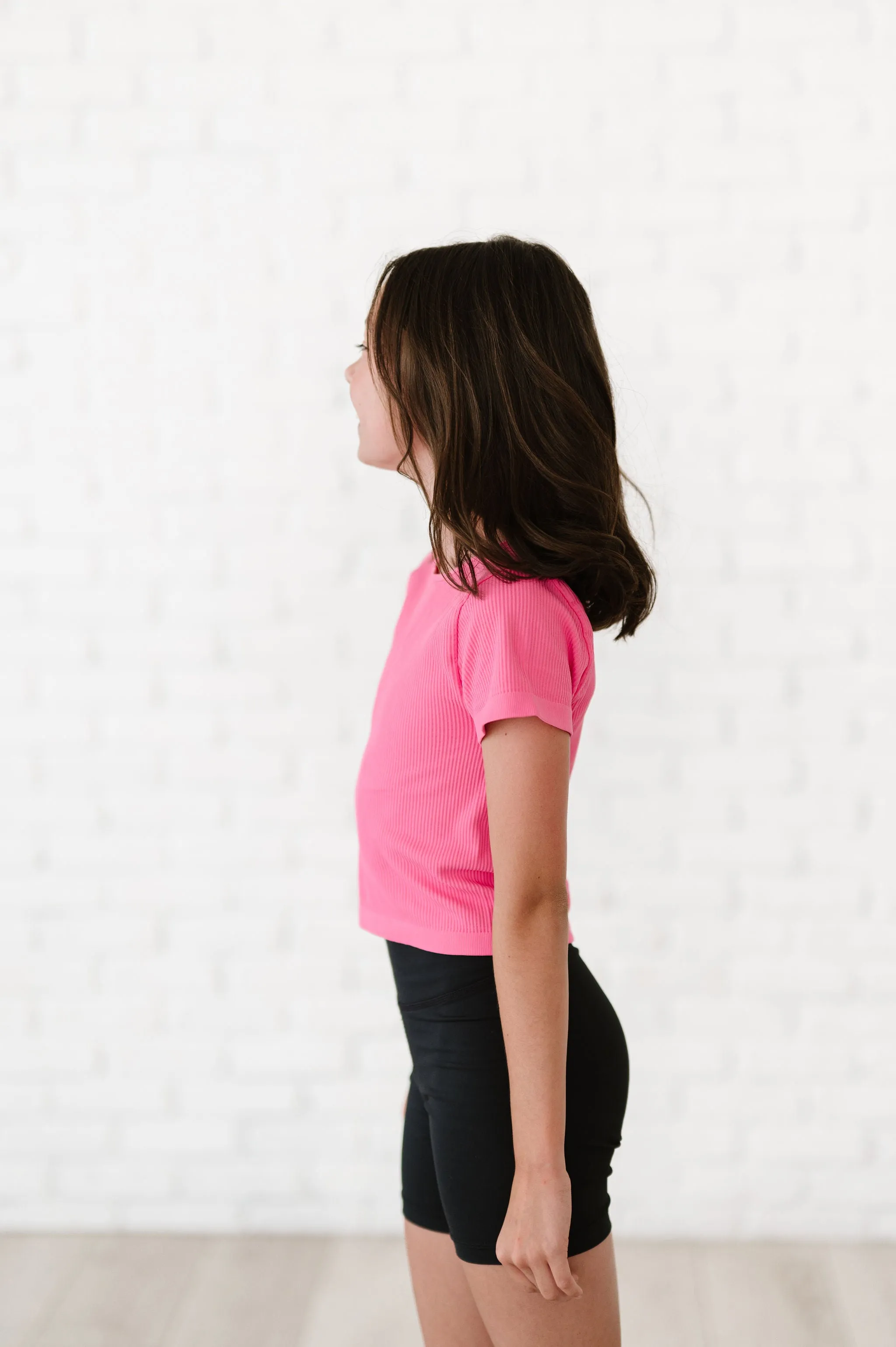 Cropped Ribbed Baby Tee - Barbie Pink