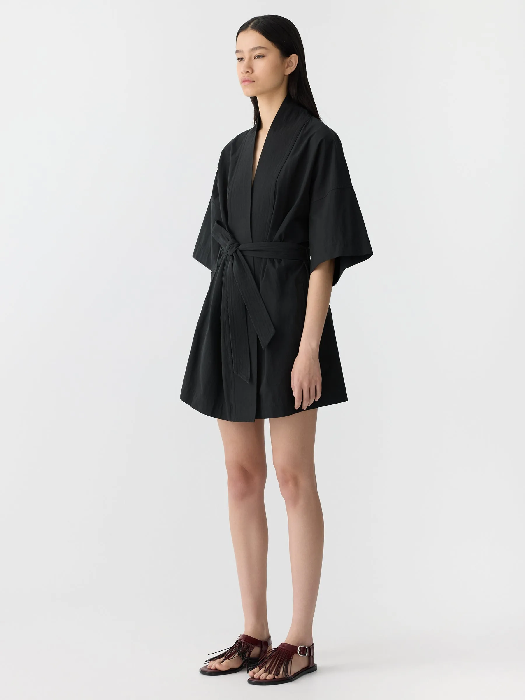 Crushed Cotton Wrap Dress