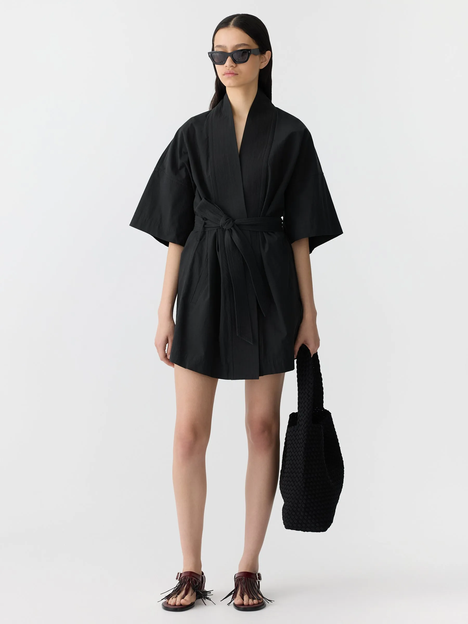 Crushed Cotton Wrap Dress