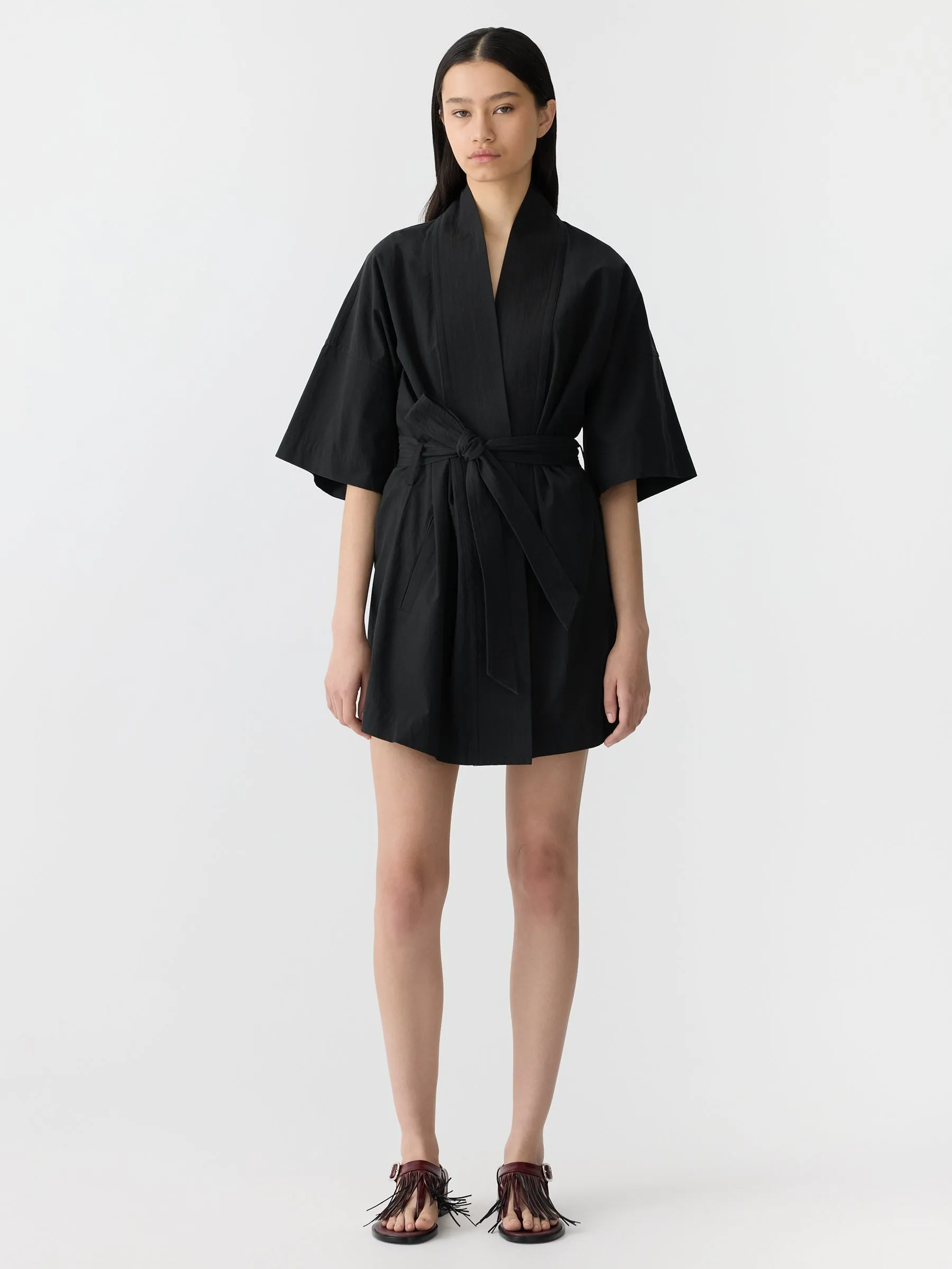 Crushed Cotton Wrap Dress
