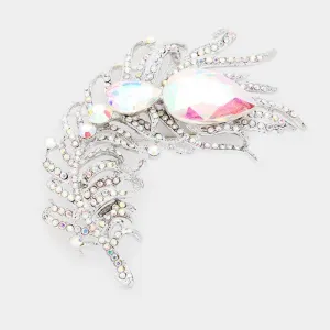 Curved Feather Abalone Crystal Teardrop Brooch