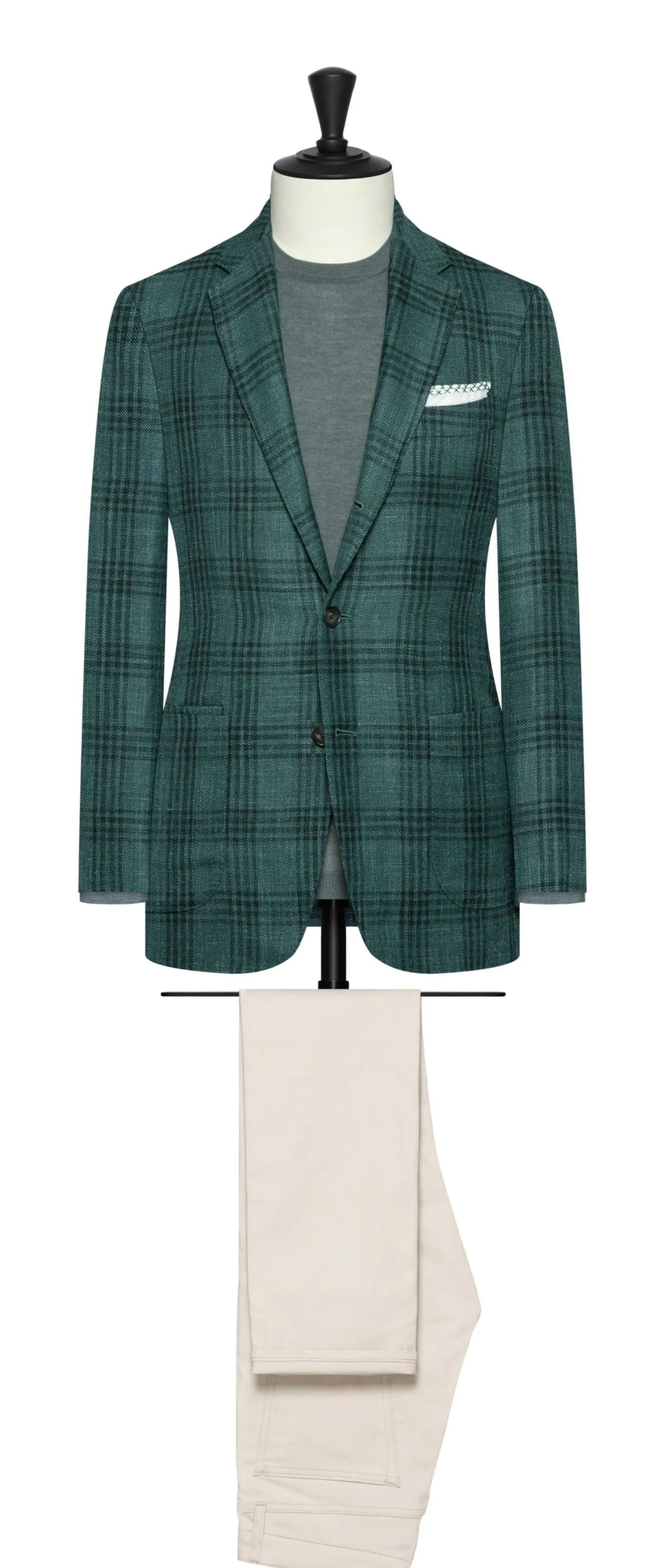 Drago Bottle Green Wool, Silk & Linen with Dark Green Overcheck