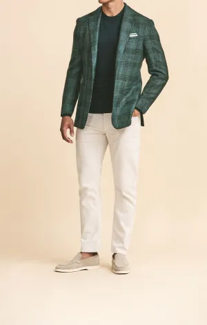 Drago Bottle Green Wool, Silk & Linen with Dark Green Overcheck
