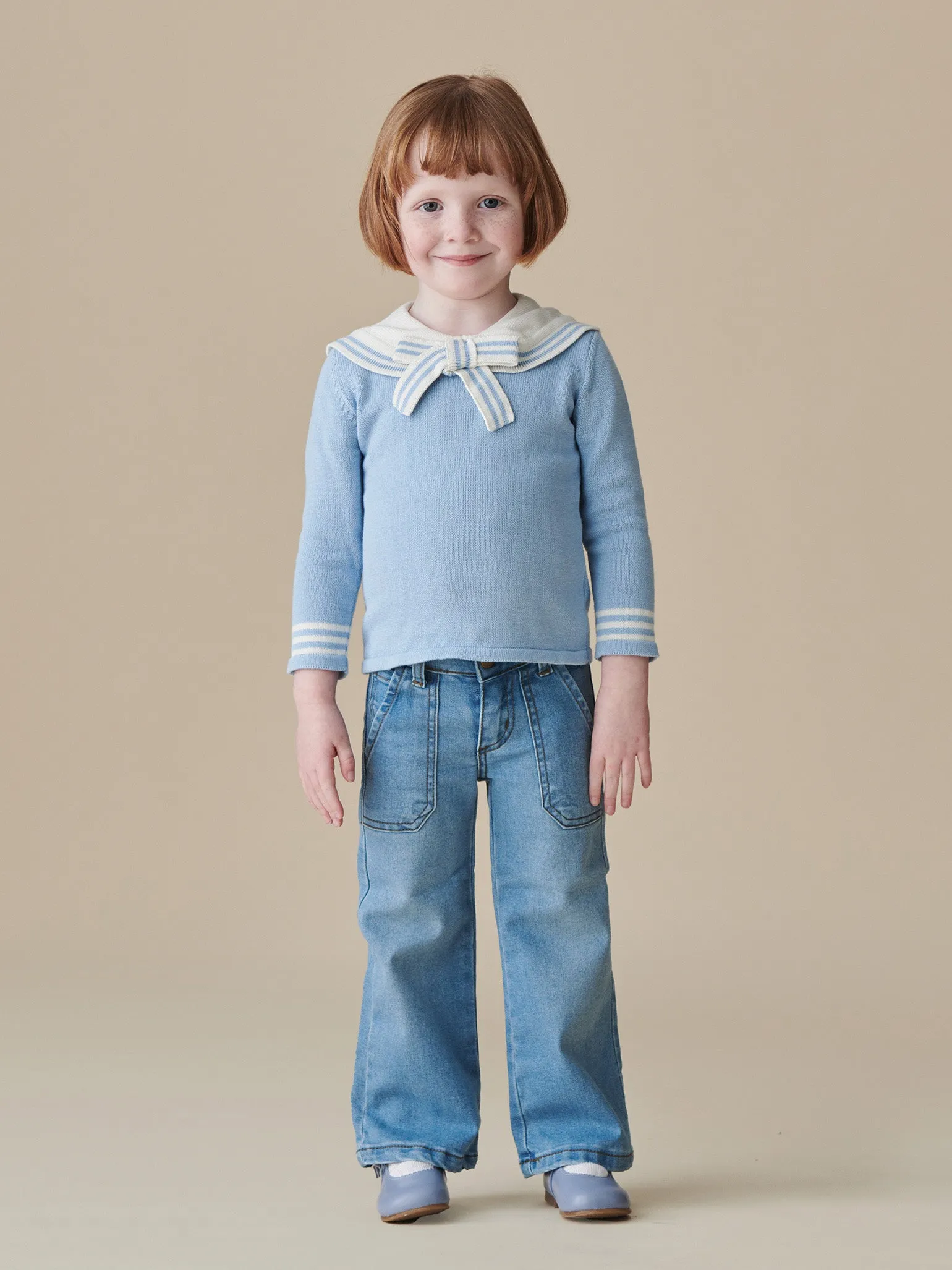 Dusty Blue Claudina Cotton Girl Jumper