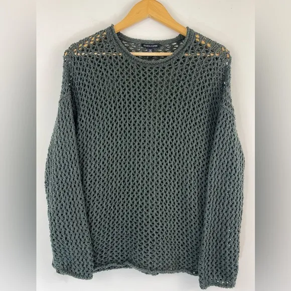 Eileen Fisher Open Stitch Crewneck Organic Cotton Sweater In Grove Sz XS