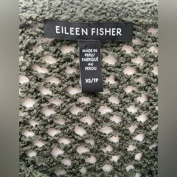 Eileen Fisher Open Stitch Crewneck Organic Cotton Sweater In Grove Sz XS