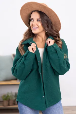 Emerald Green Textured Snap Front Shacket