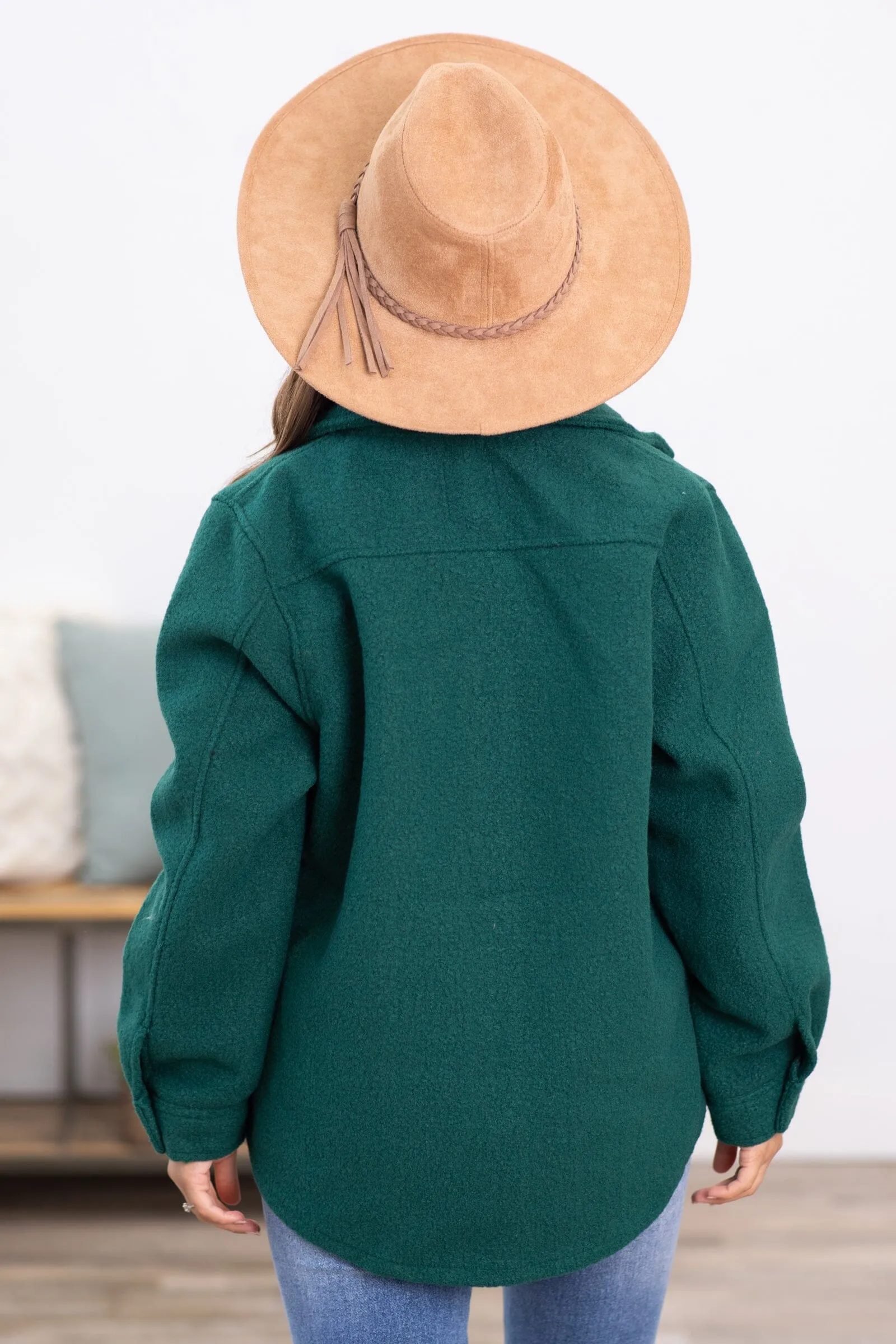 Emerald Green Textured Snap Front Shacket