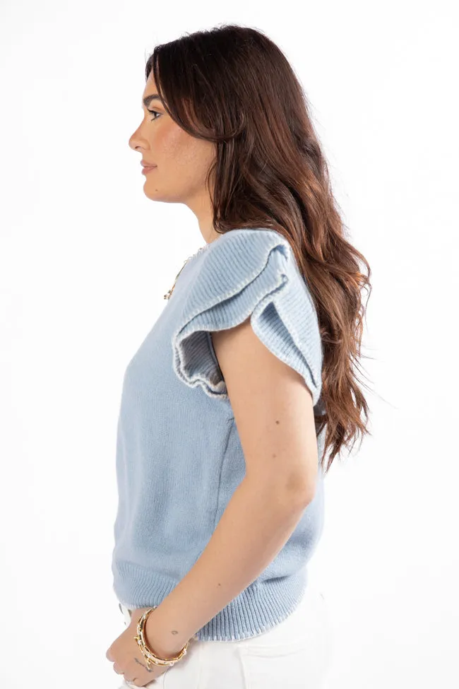 Everywhere and Back Light Blue Flutter Sleeve Stitched Detail Sweater SALE
