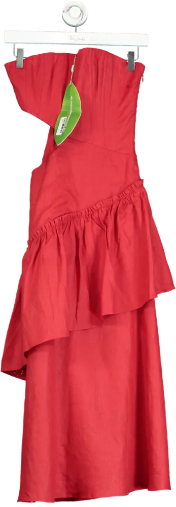 Farm Rio Hot Red Cutout Strapless Midi Dress UK XS