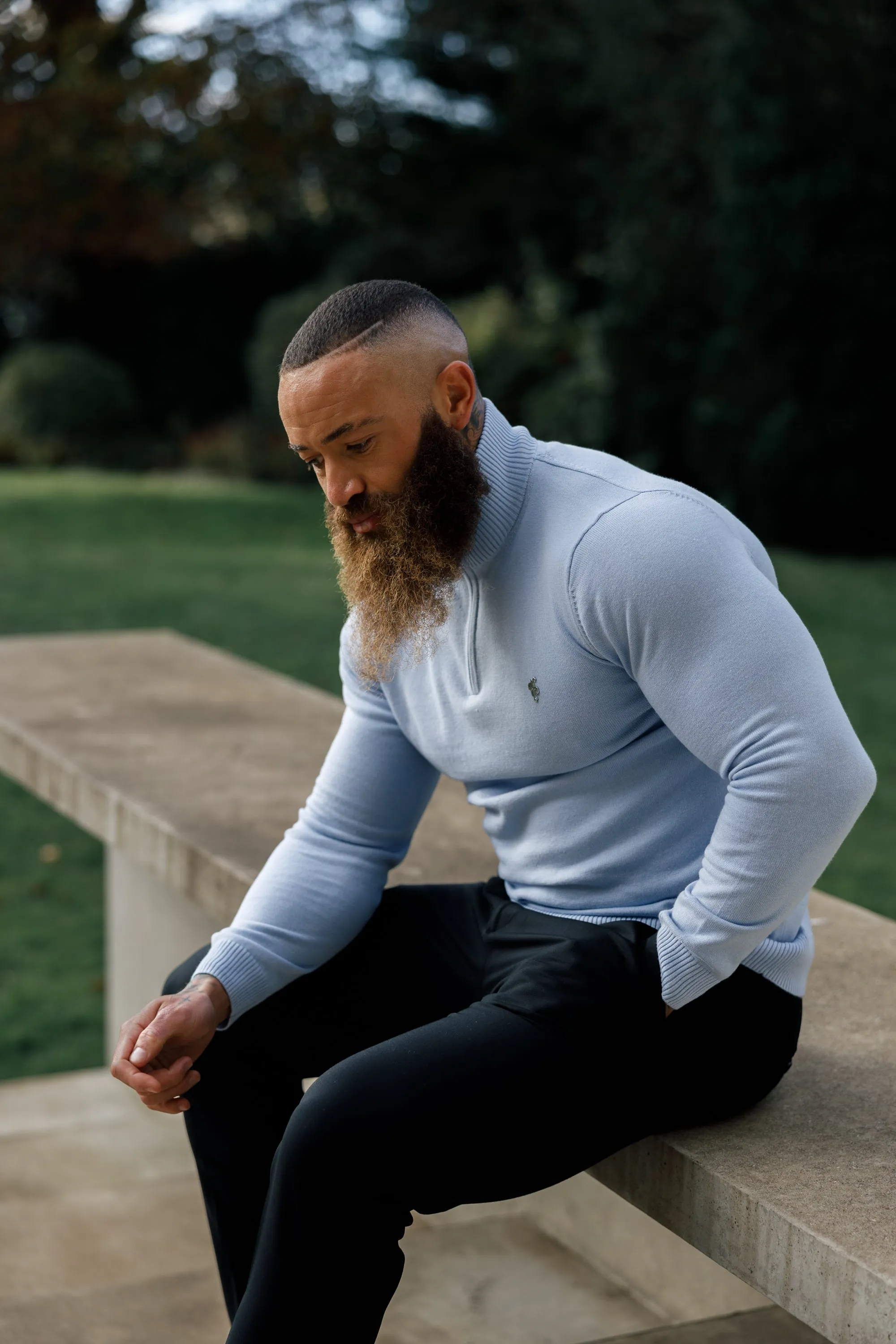 Father Sons Light Blue Funnel Neck 1/2 Zip Knitted Jumper - FSN119
