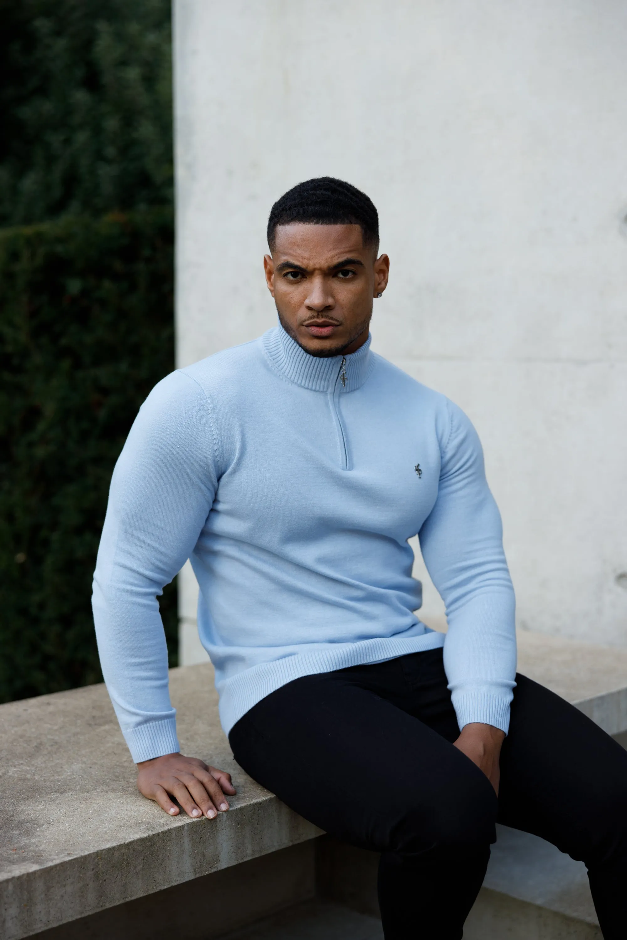 Father Sons Light Blue Funnel Neck 1/2 Zip Knitted Jumper - FSN119