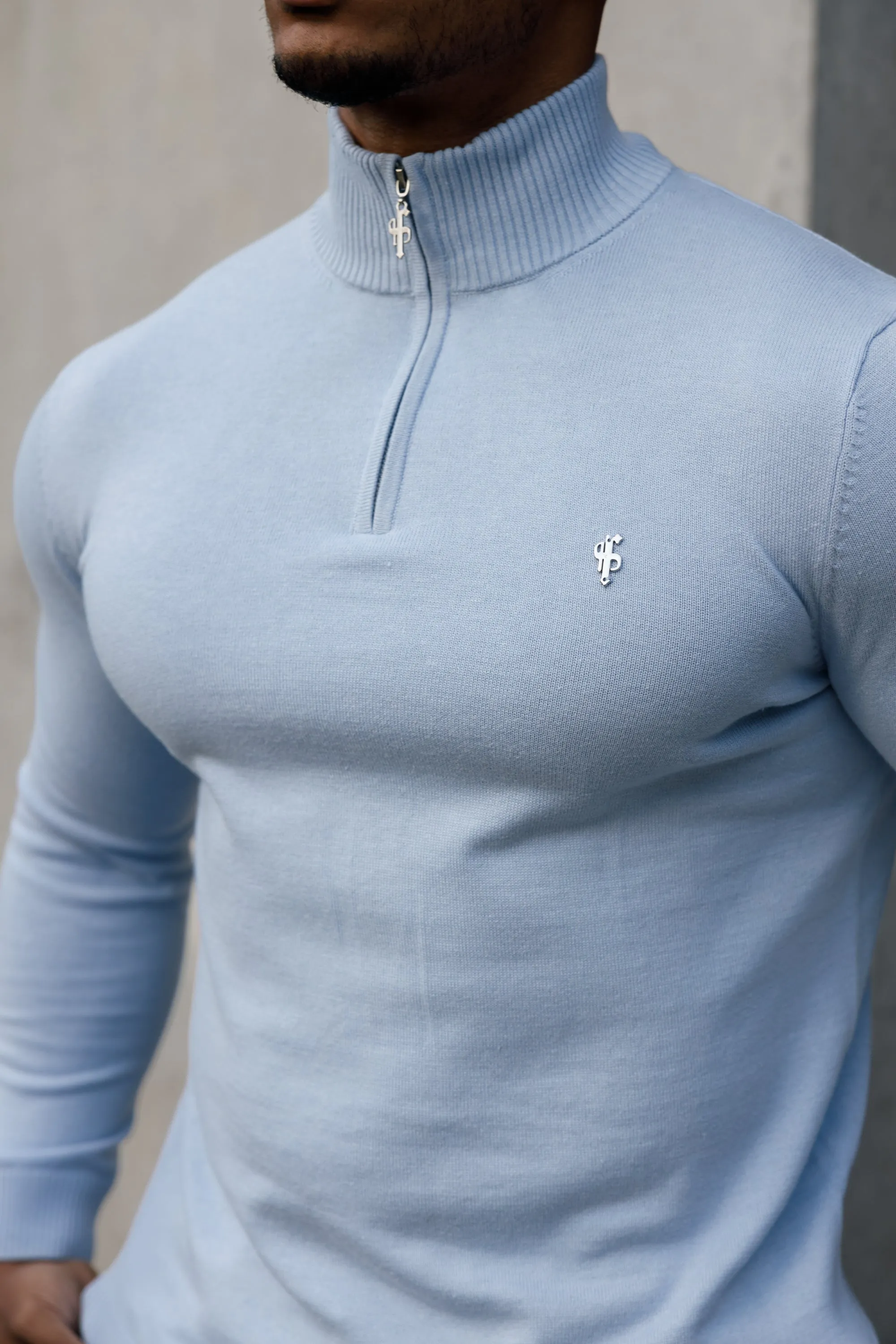 Father Sons Light Blue Funnel Neck 1/2 Zip Knitted Jumper - FSN119