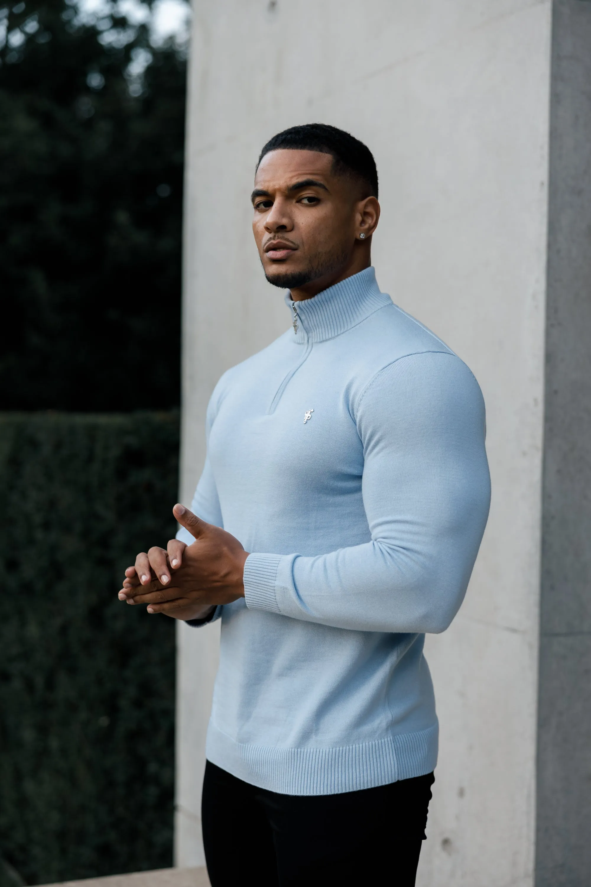 Father Sons Light Blue Funnel Neck 1/2 Zip Knitted Jumper - FSN119