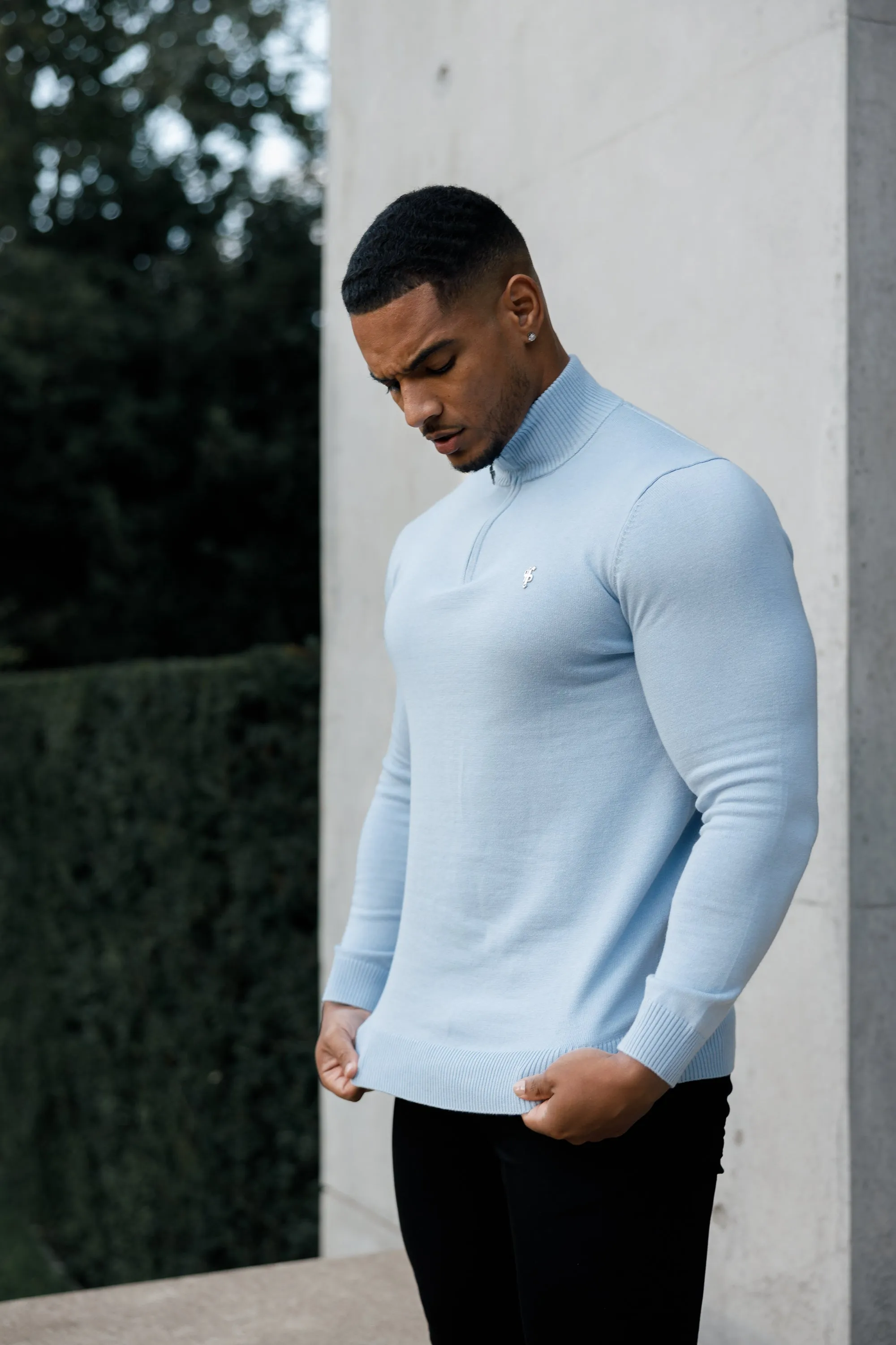 Father Sons Light Blue Funnel Neck 1/2 Zip Knitted Jumper - FSN119