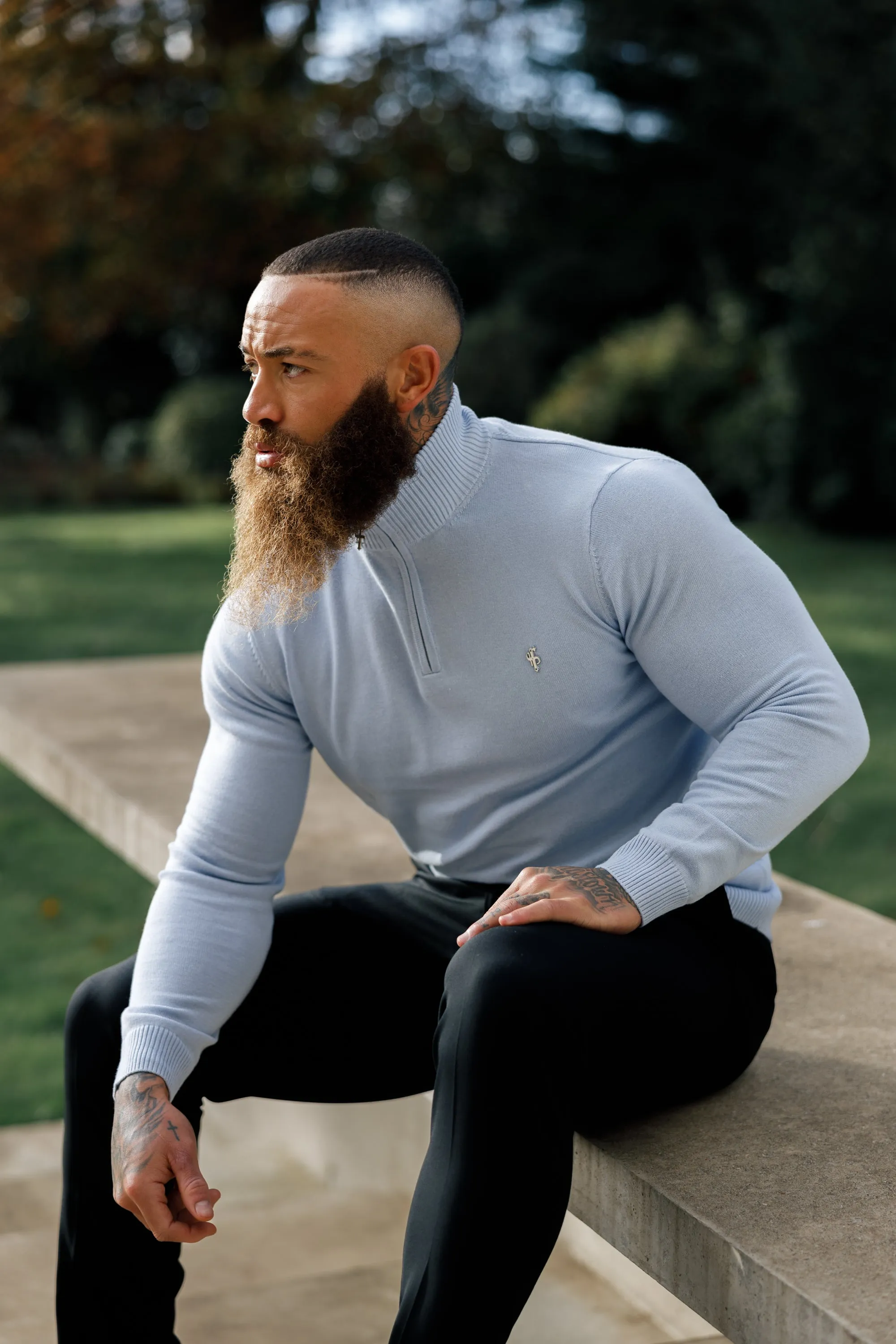 Father Sons Light Blue Funnel Neck 1/2 Zip Knitted Jumper - FSN119
