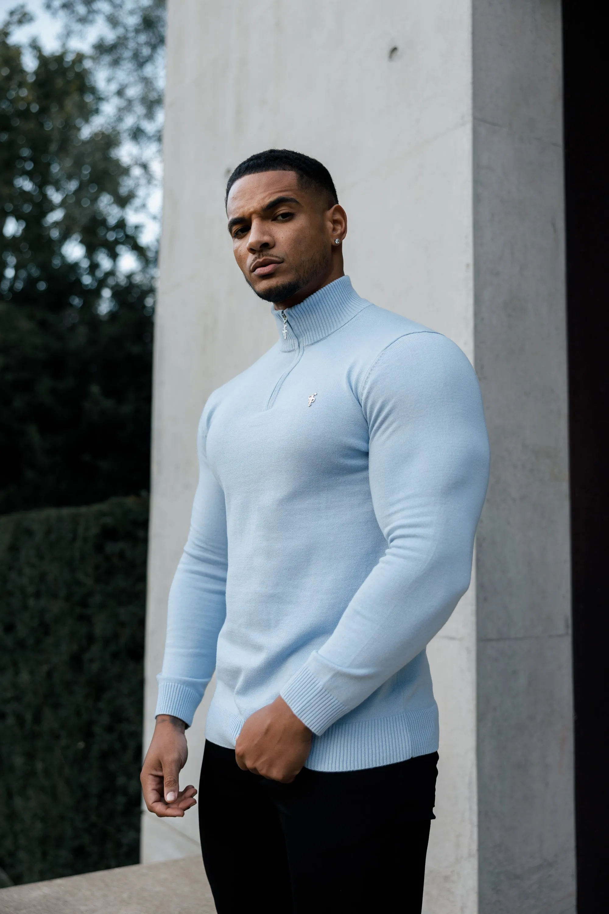 Father Sons Light Blue Funnel Neck 1/2 Zip Knitted Jumper - FSN119