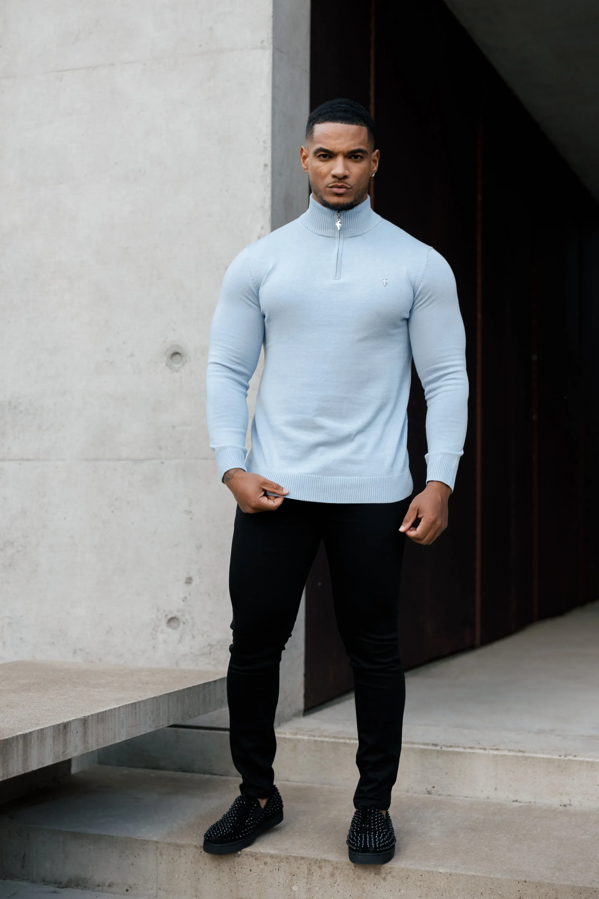 Father Sons Light Blue Funnel Neck 1/2 Zip Knitted Jumper - FSN119