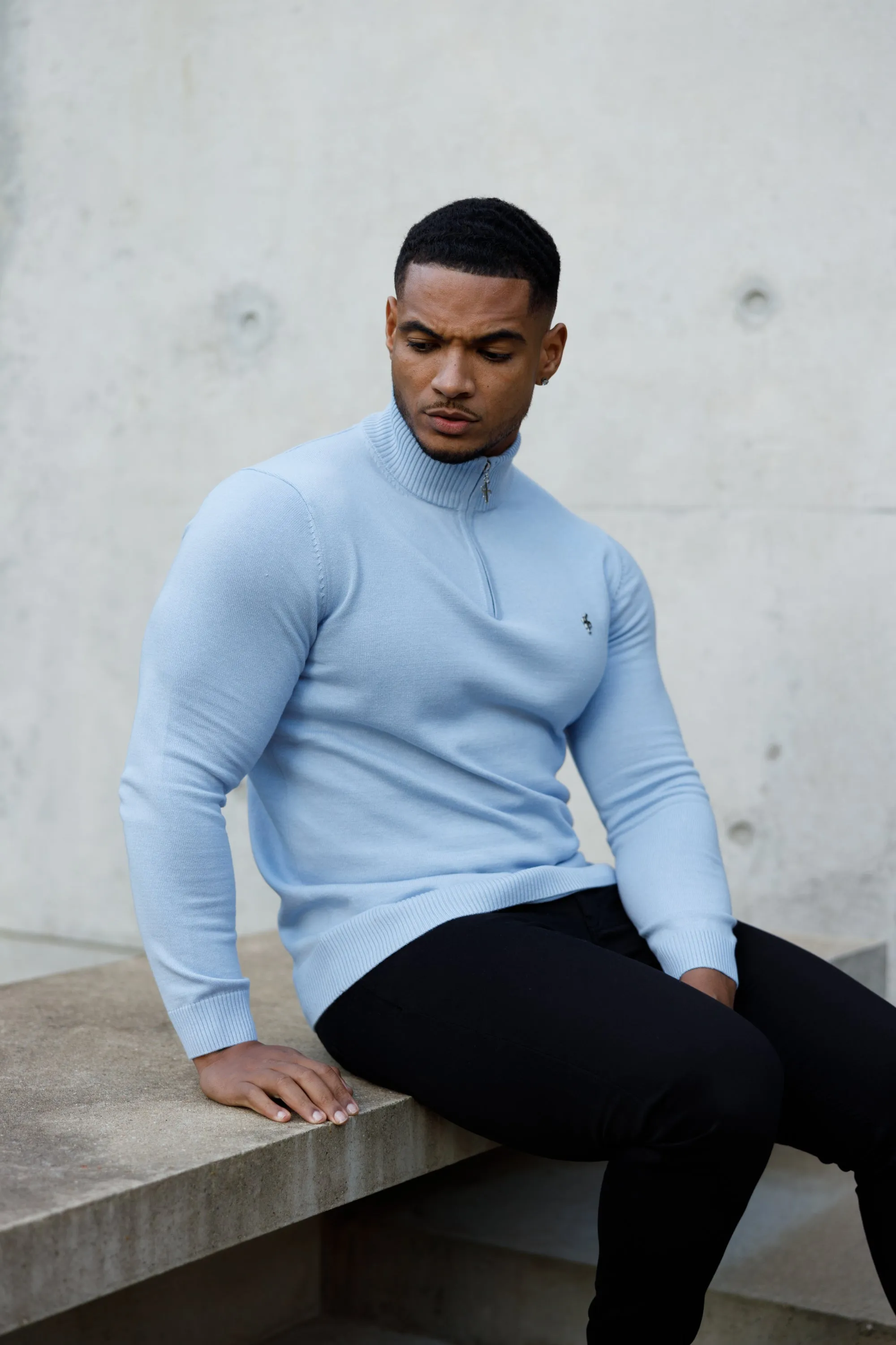 Father Sons Light Blue Funnel Neck 1/2 Zip Knitted Jumper - FSN119