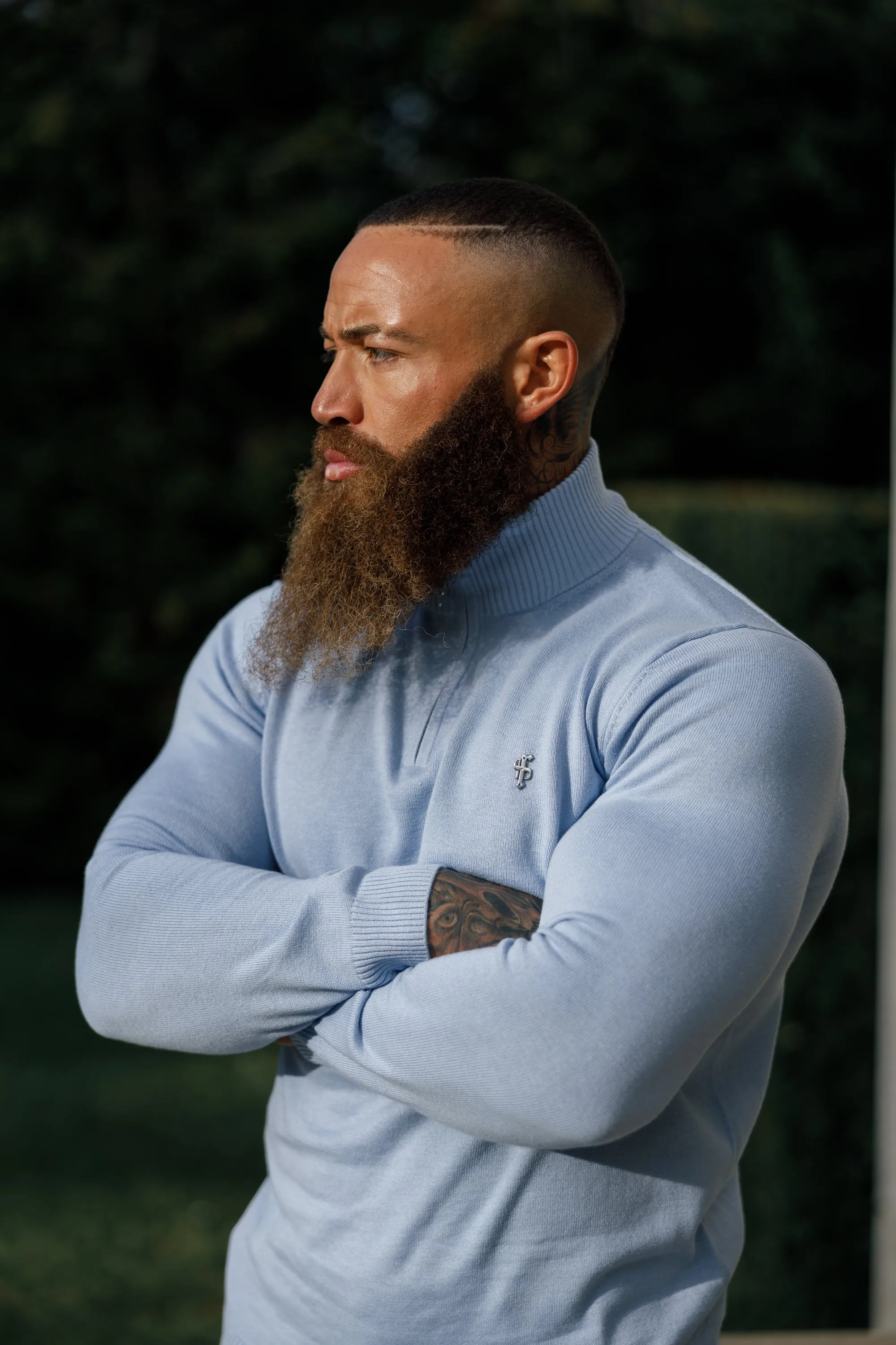 Father Sons Light Blue Funnel Neck 1/2 Zip Knitted Jumper - FSN119