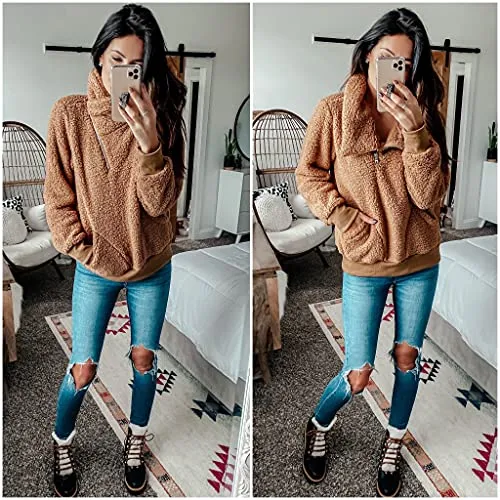 Faux Shearling Lapel Sweatshirt