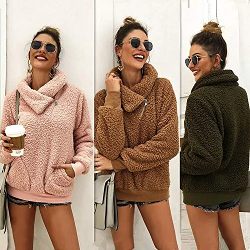 Faux Shearling Lapel Sweatshirt