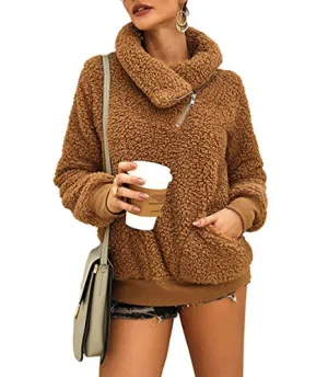 Faux Shearling Lapel Sweatshirt