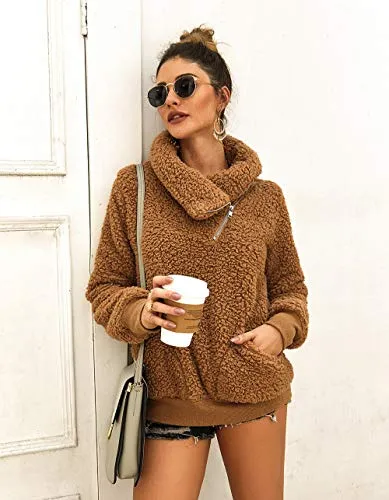 Faux Shearling Lapel Sweatshirt