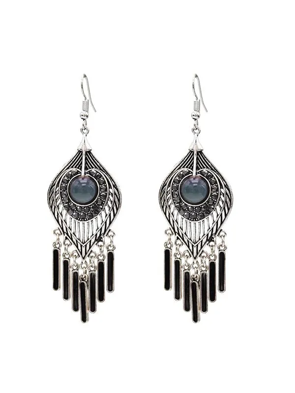 Feather Shape Turquoise Tassel Earrings