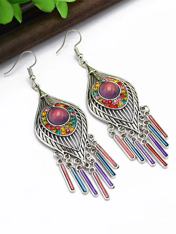 Feather Shape Turquoise Tassel Earrings