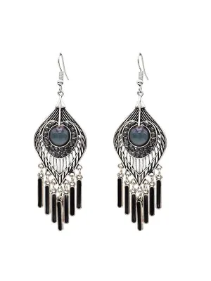 Feather Shape Turquoise Tassel Earrings